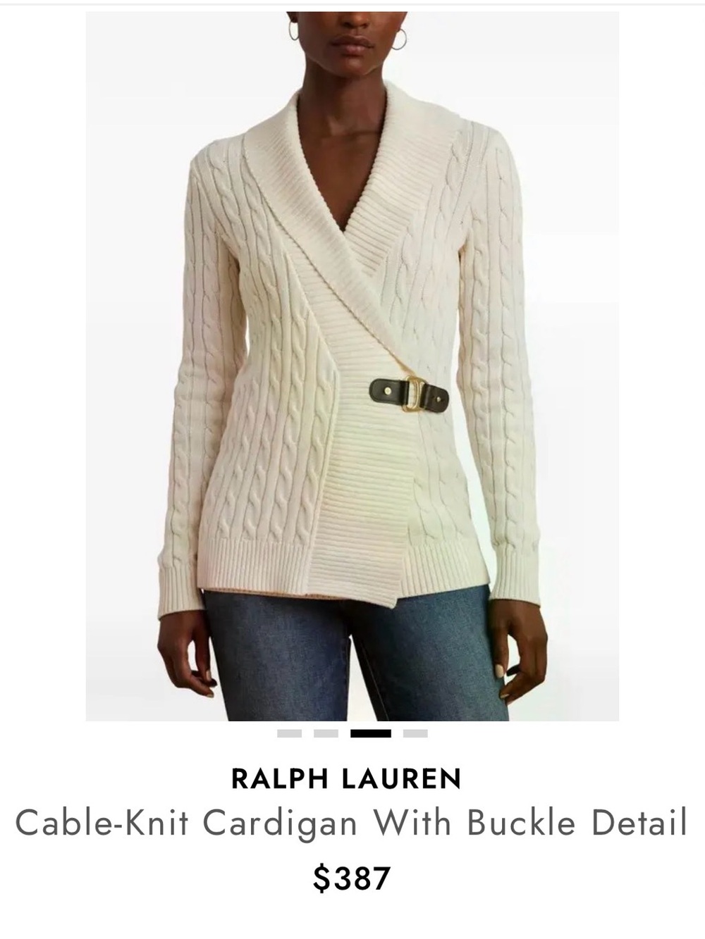 Lauren Ralph Lauren Cream Cable-Knit Wrap Cardigan with Buckle Detail